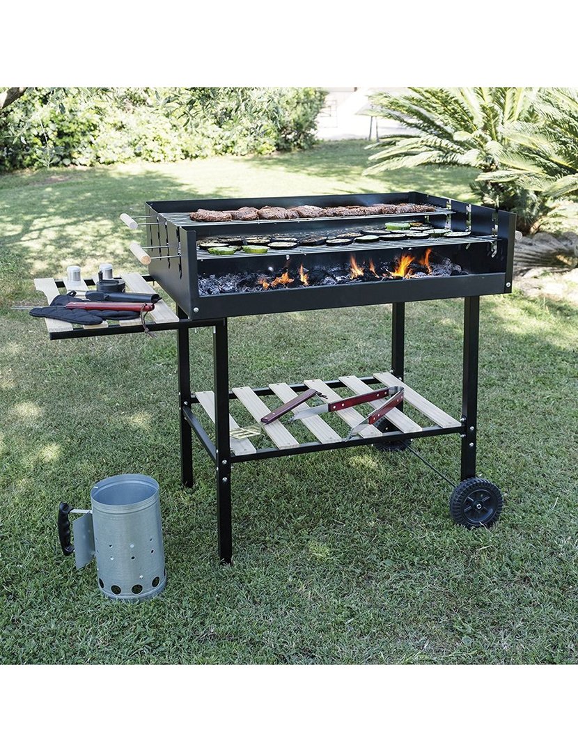 Barbacue Retangular Preto com Rodas 118x92cm