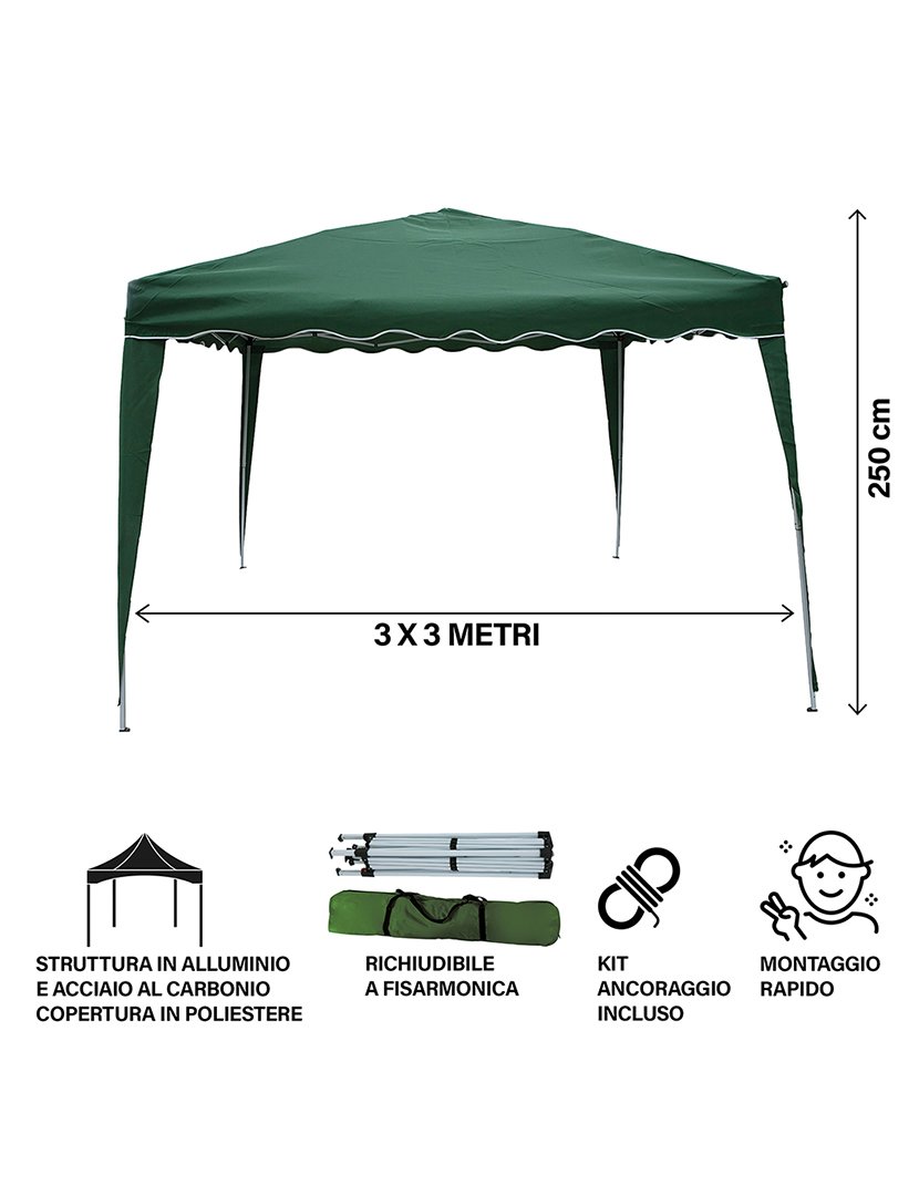 Gazebo RAPIDO Extensível Verde 3m