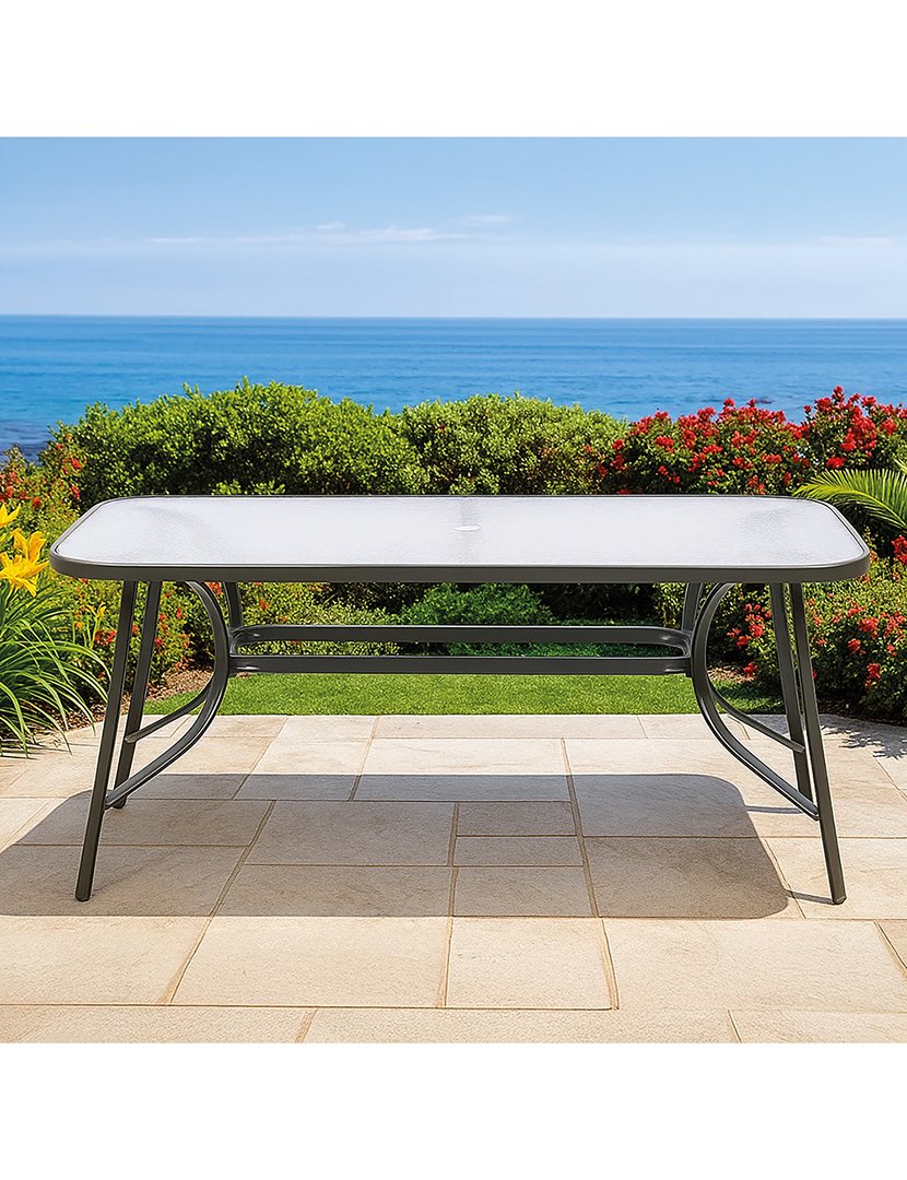 Mesa de Metal e Vidro Preto 150x70cm