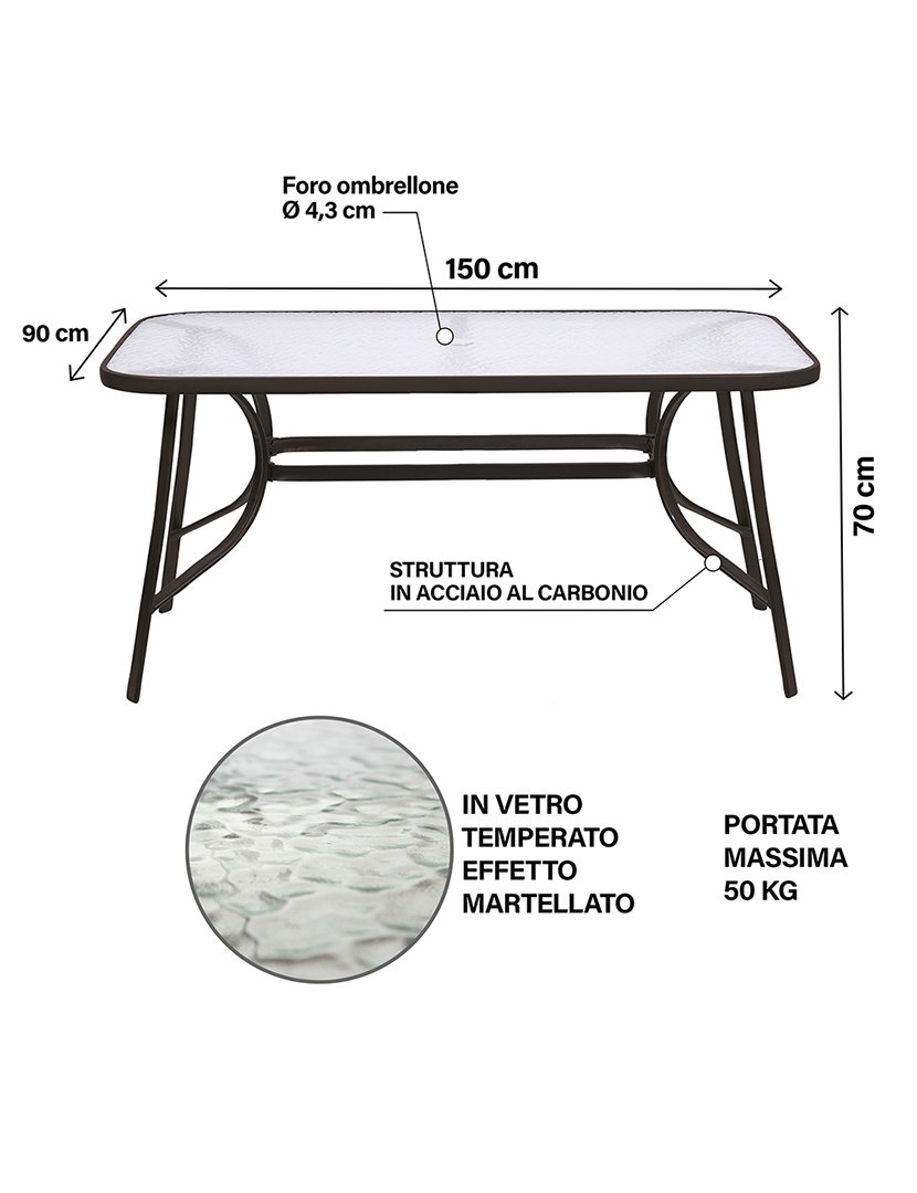 Mesa de Metal e Vidro Preto 150x70cm