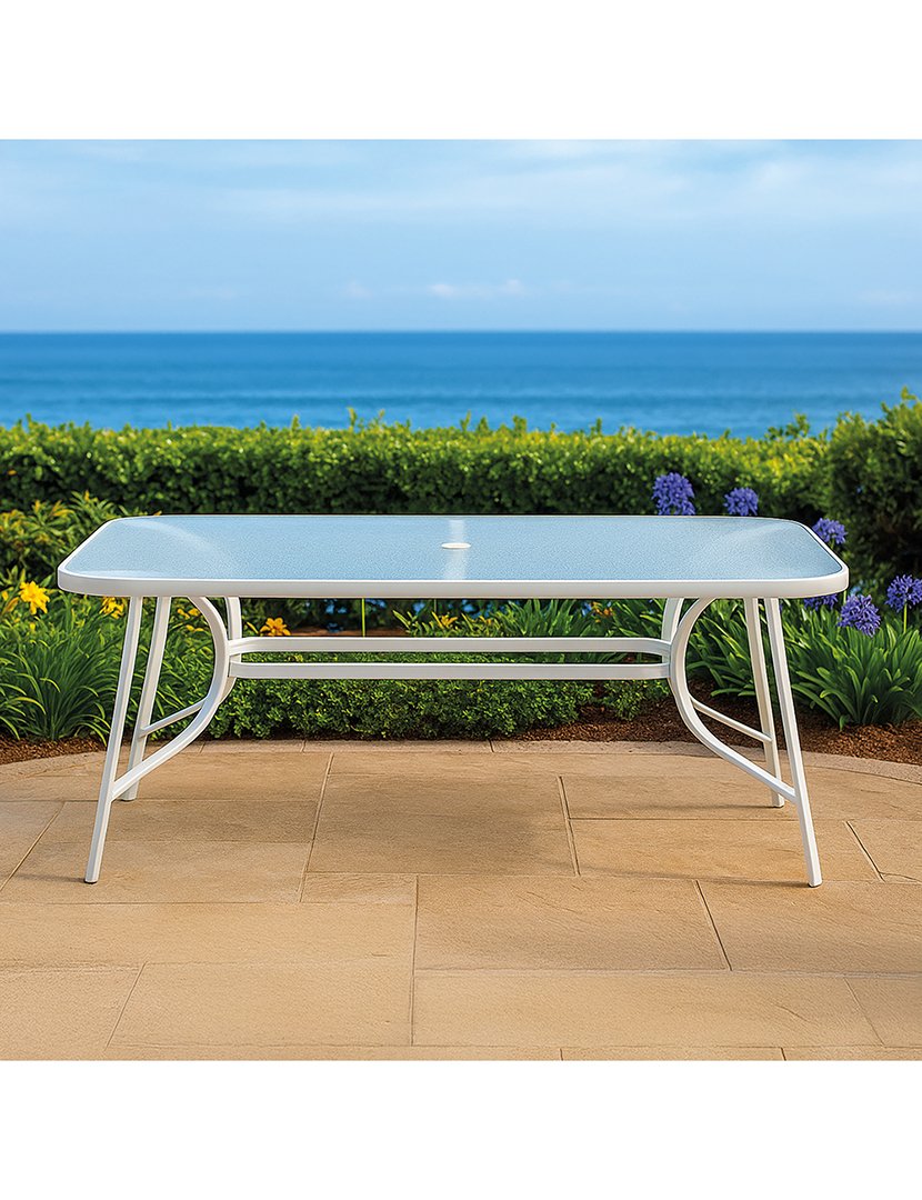 Mesa de Metal e Vidro Branco 150x70cm