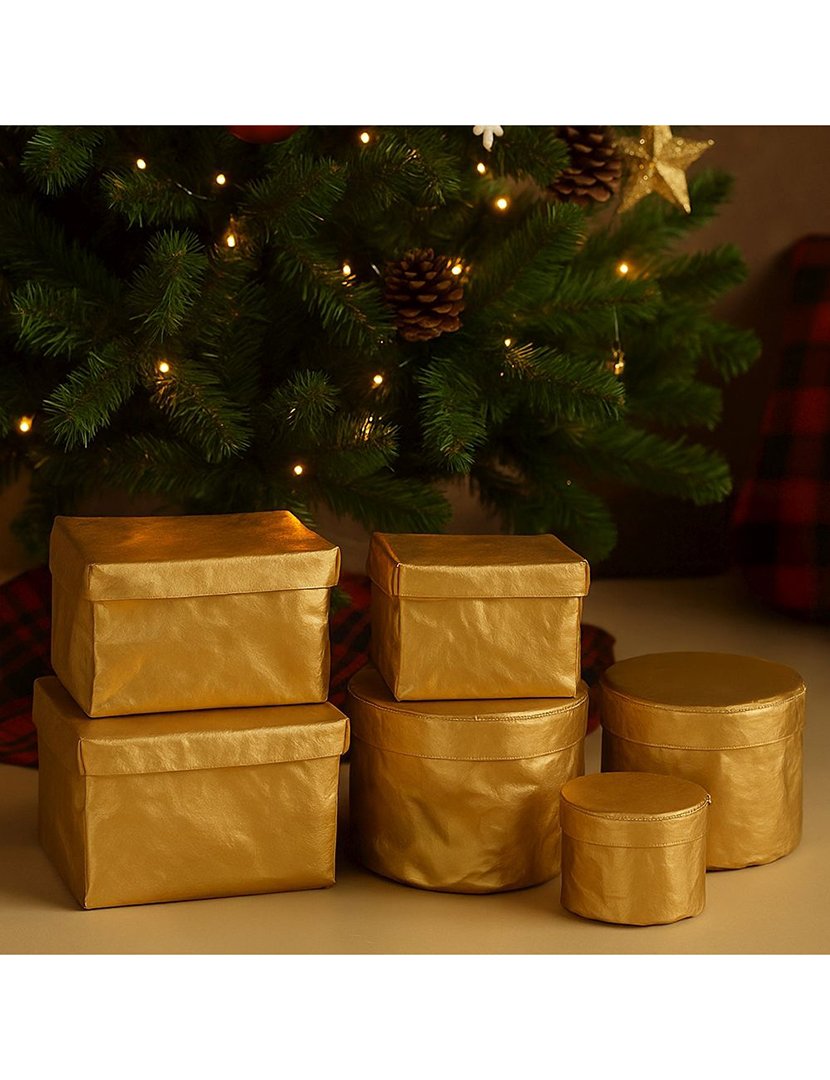 Conjunto 3 Caixas Gold Round