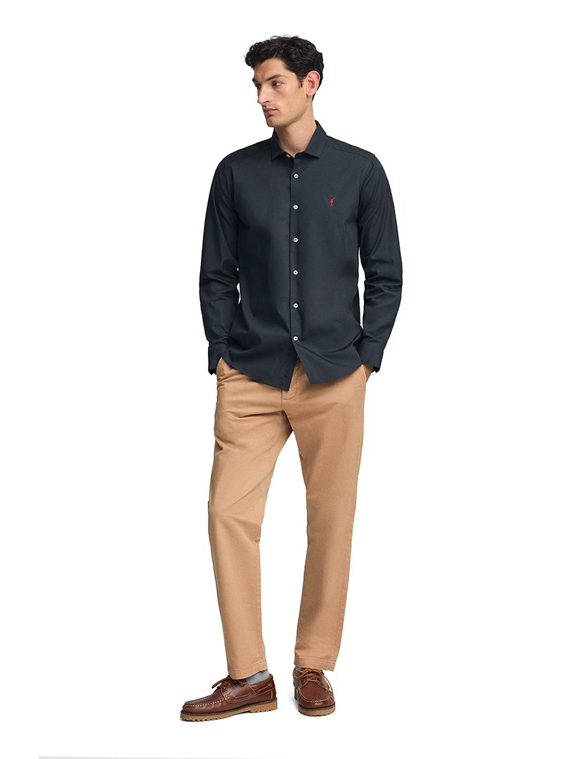 Camisa Manga Comprida Rigby Go Poplin Slim Azul