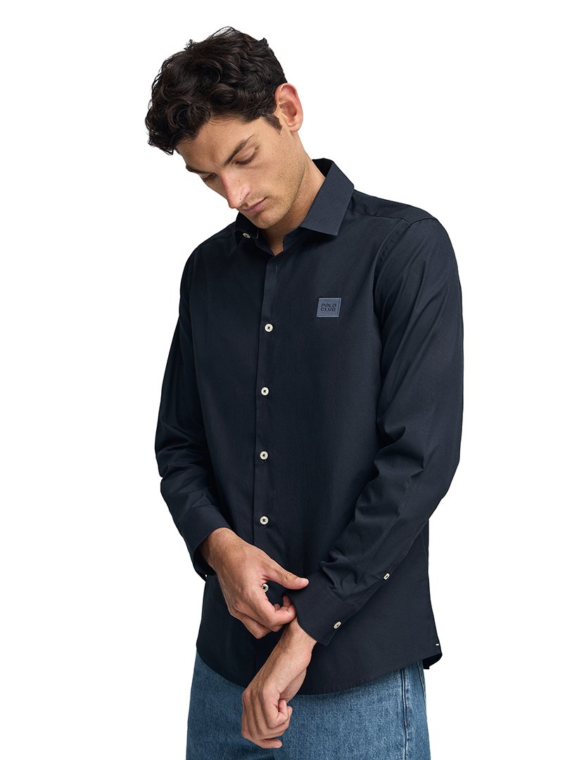 Camisa Manga Comprida Block Poplin Azul