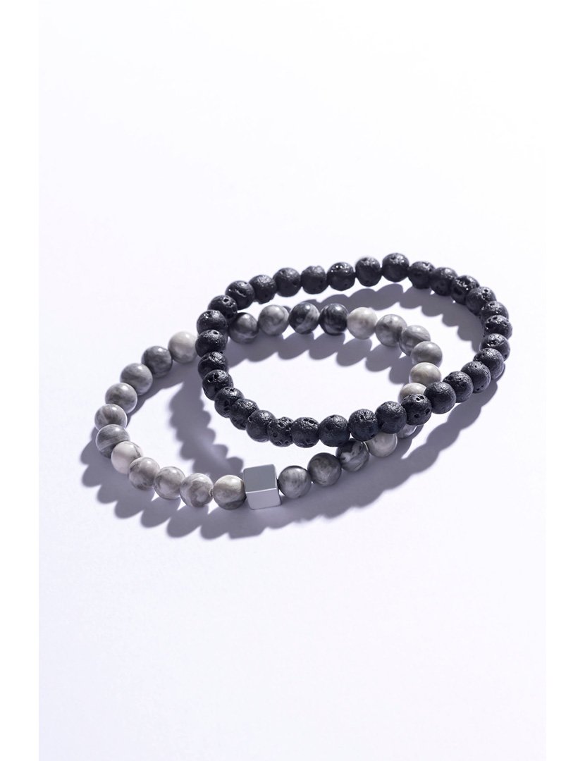 Pulseira Preta, Cinzento e Prateado