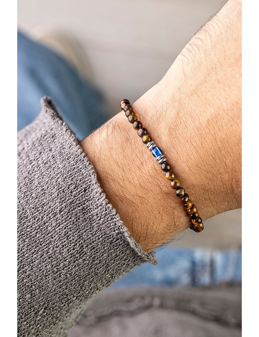 Pulseira Castanha, Prateada e Azul