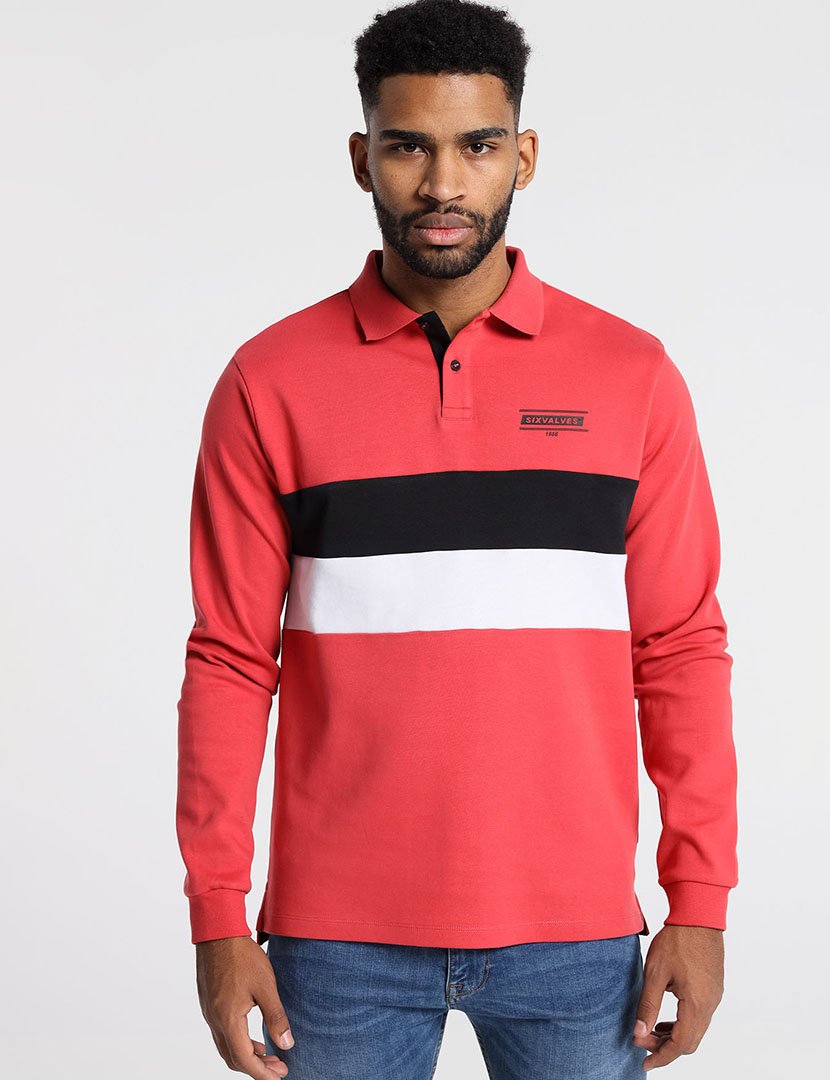 Pólo Manga Comprida Homem Vermelho