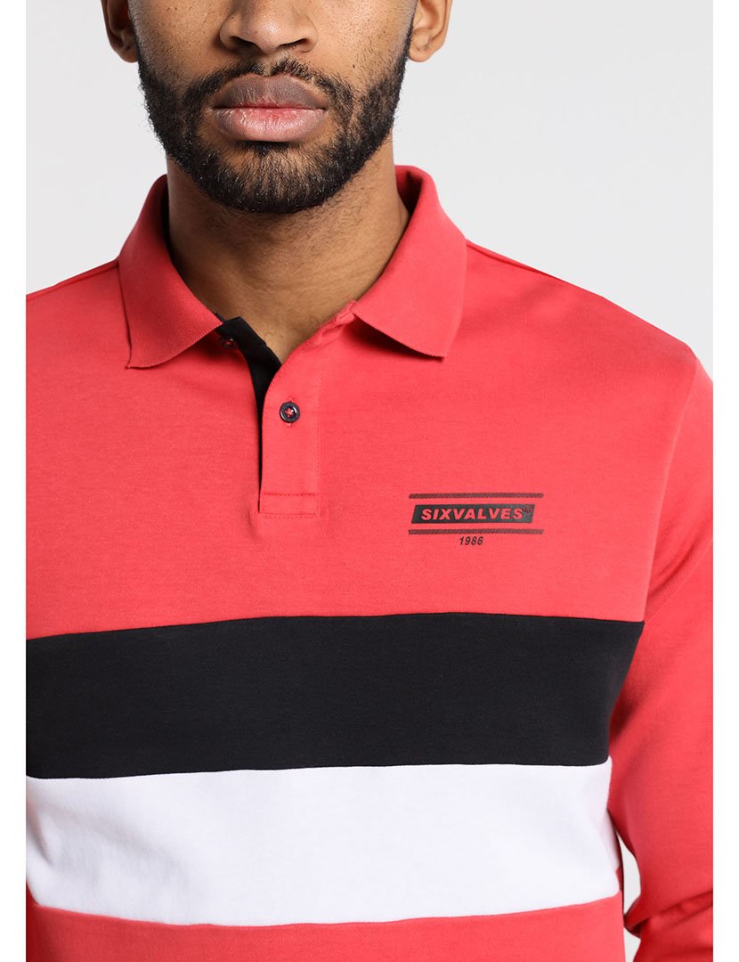 Pólo Manga Comprida Homem Vermelho