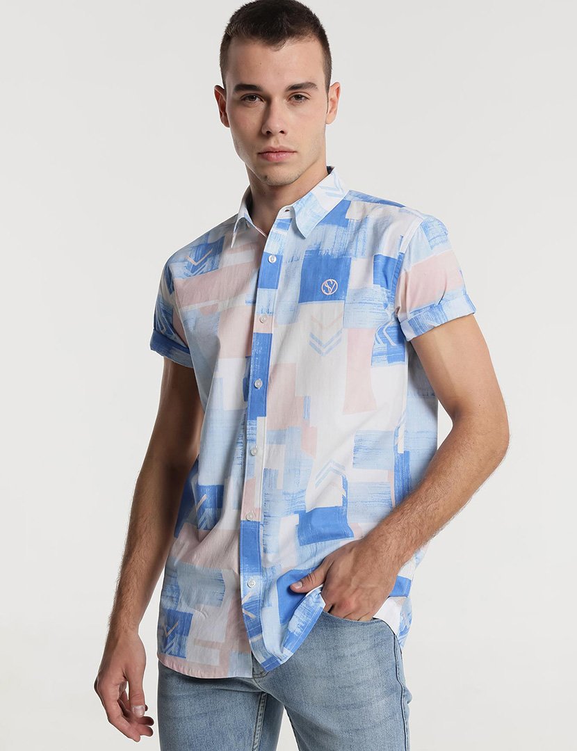 Camisa Manga Curta Homem Estampado Multicolorido