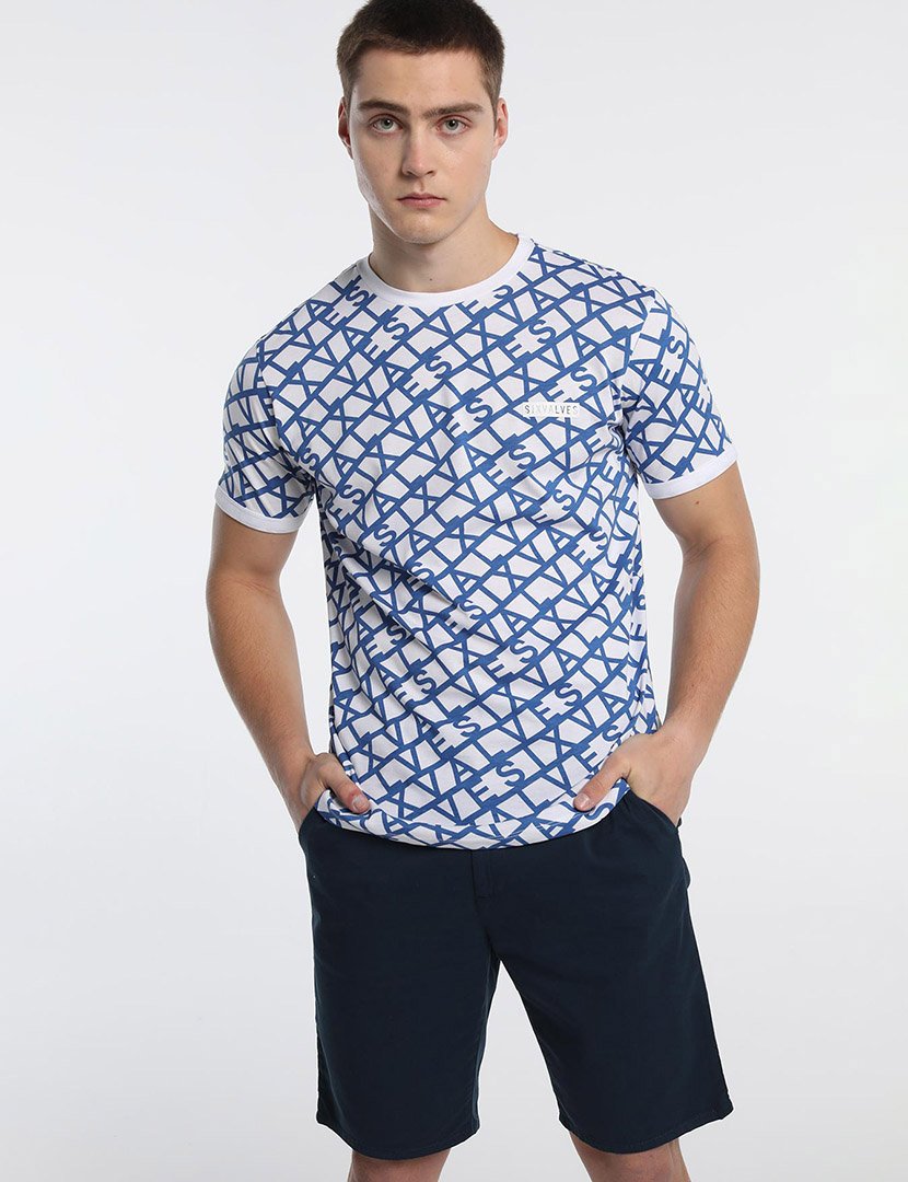 T-Shirt Homem Branco e Azul