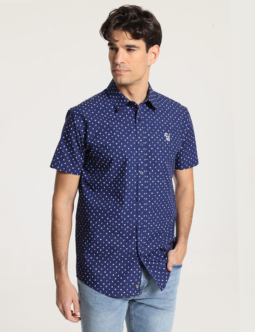 Camisa Manga Curta Homem Azul