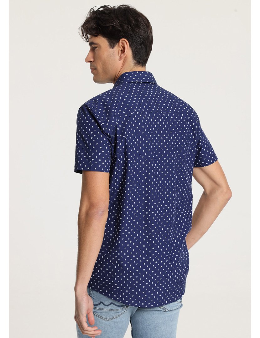 Camisa Manga Curta Homem Azul