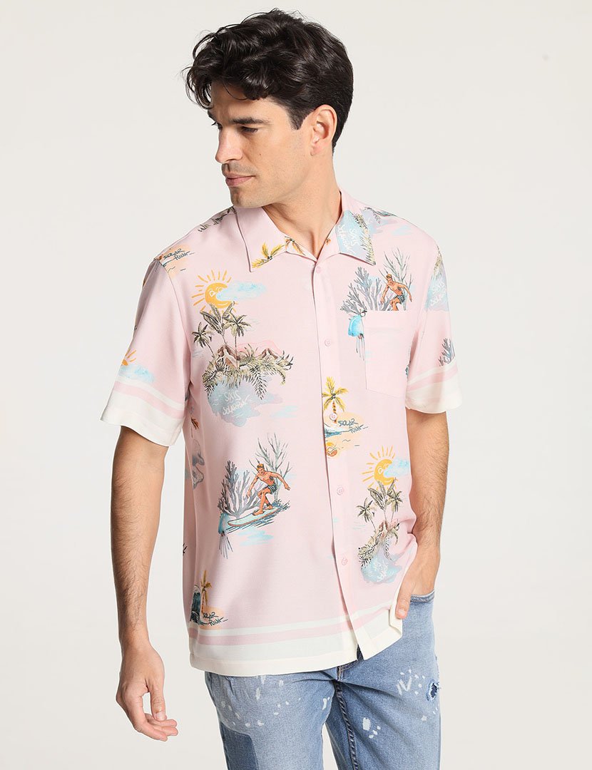 Camisa Manga Curta Homem Rosa