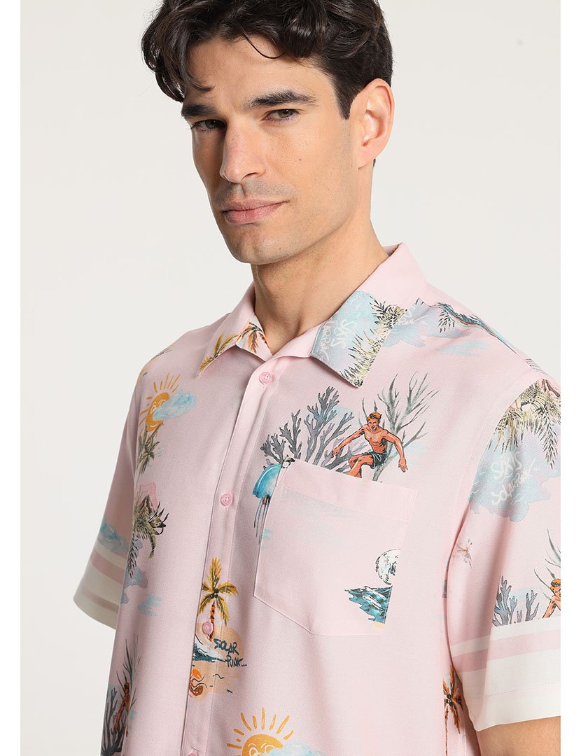 Camisa Manga Curta Homem Rosa