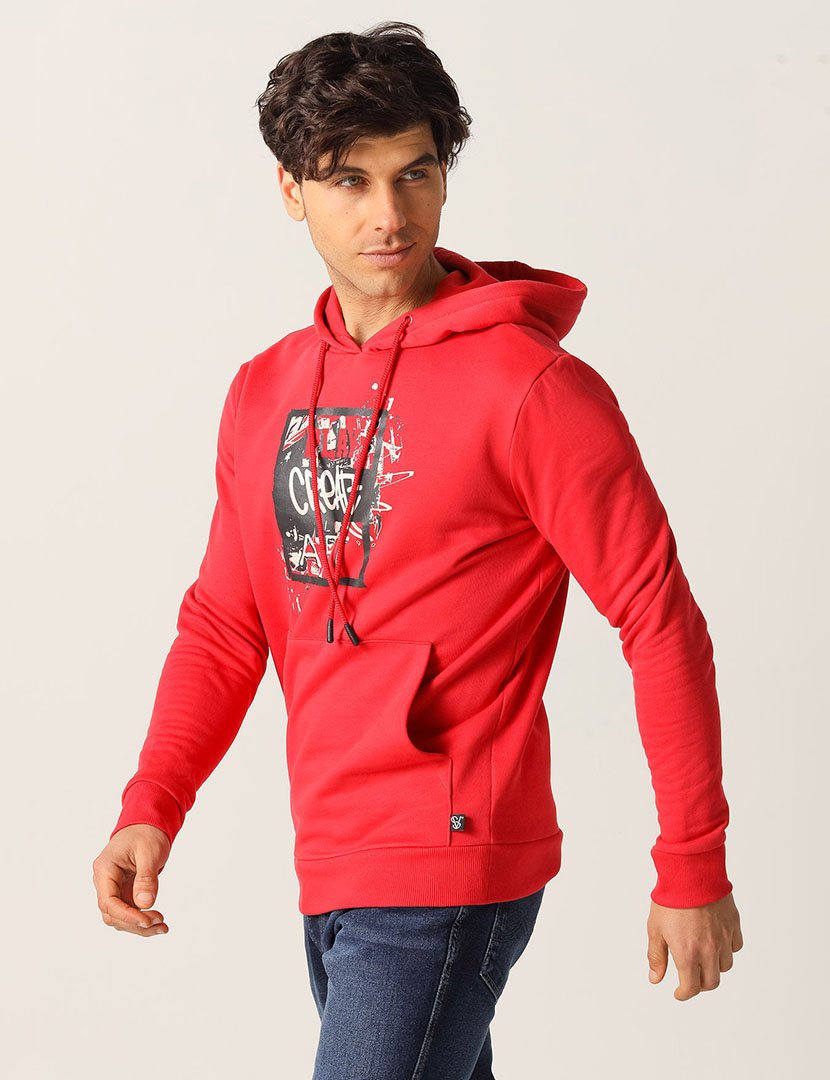 Sweatshirt com Capuz Homem Vermelho