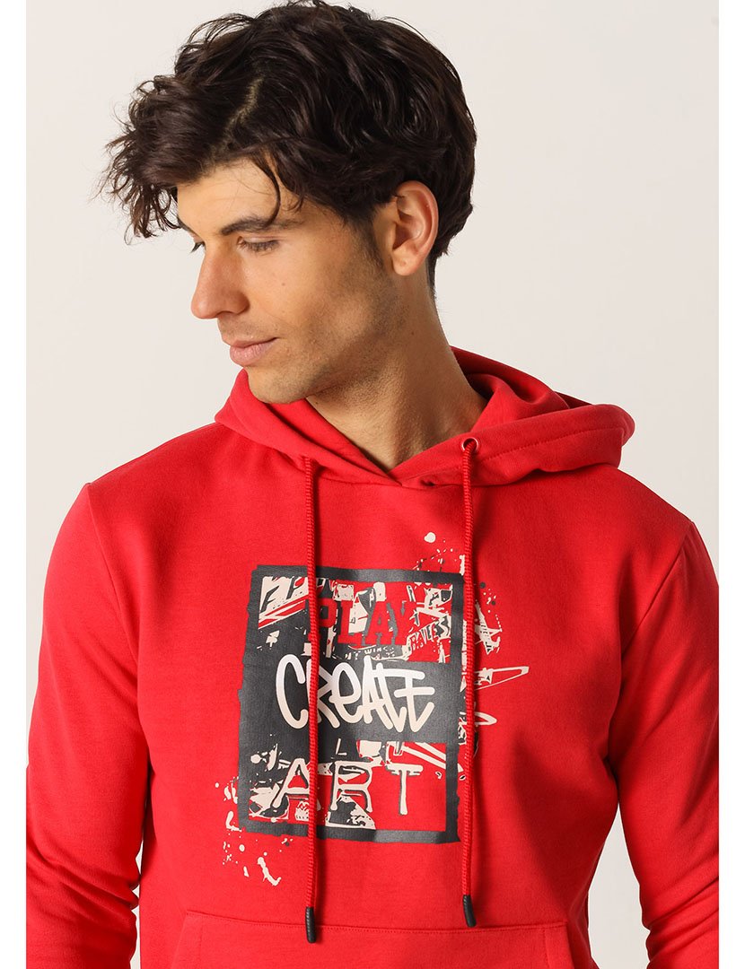 Sweatshirt com Capuz Homem Vermelho