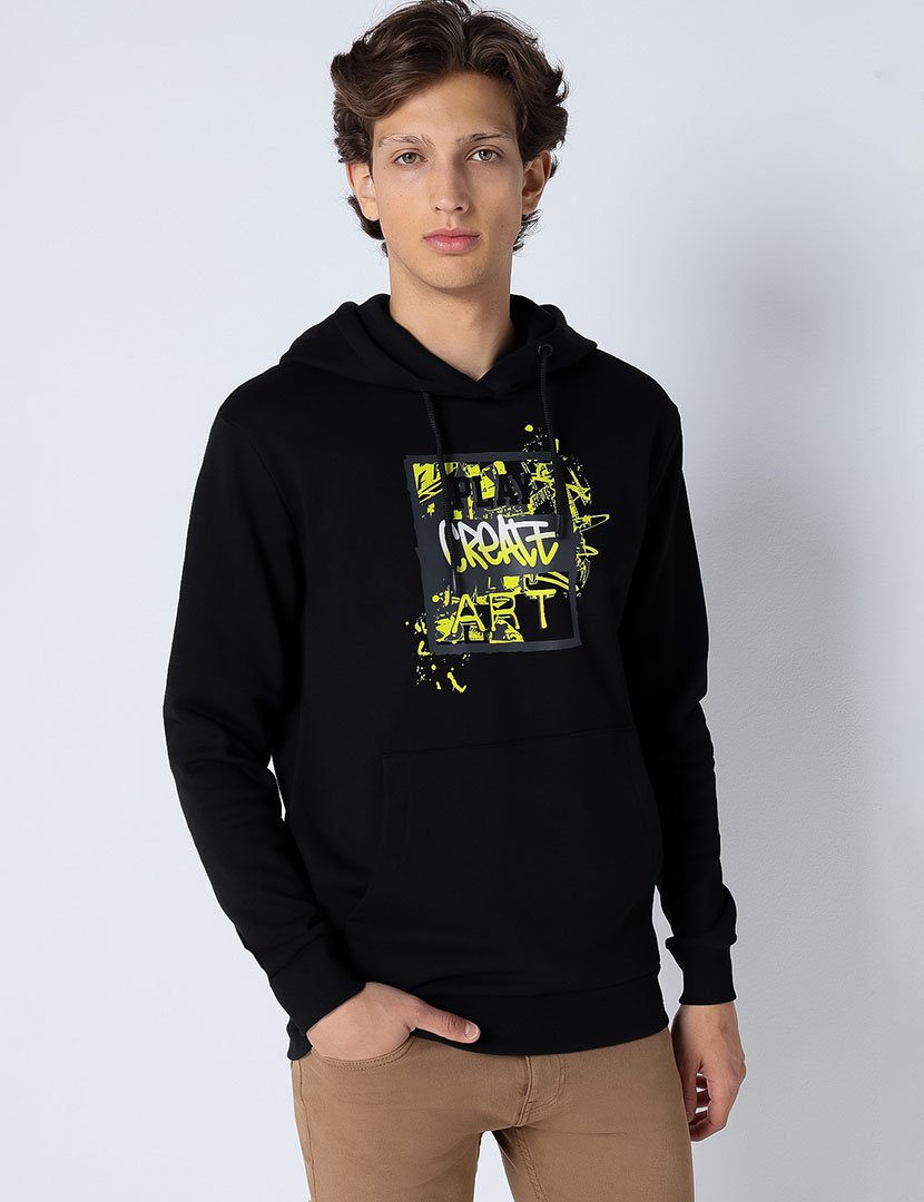 Sweatshirt com Capuz Homem Preto