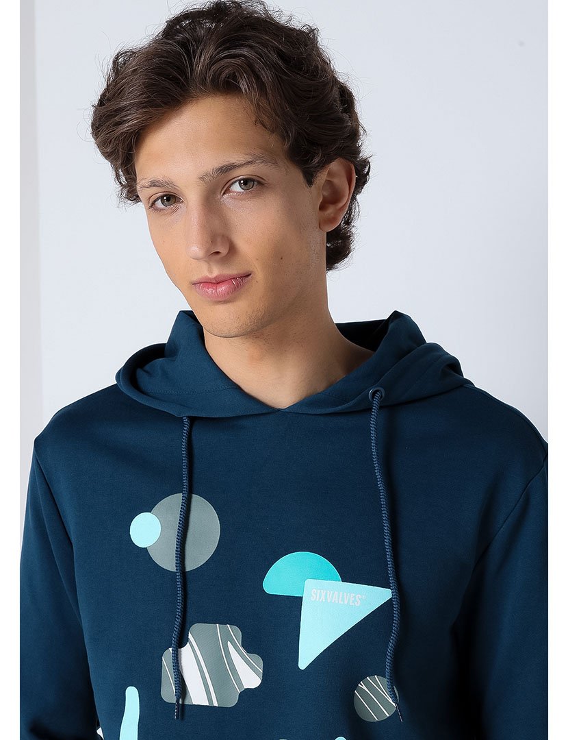 Sweatshirt com Capuz Homem Azul