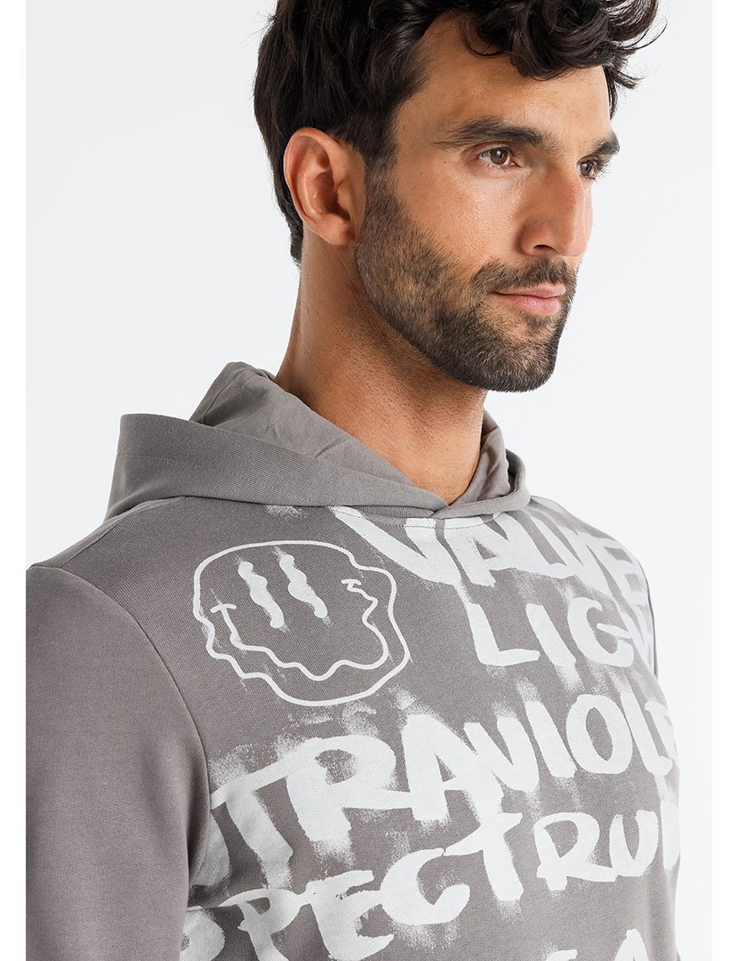 Sweatshirt com Capuz Homem Cinzento