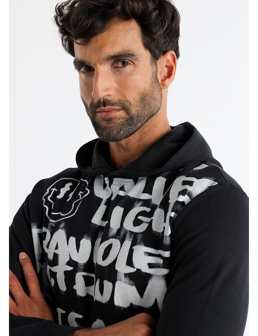 Sweatshirt com Capuz Homem Preto