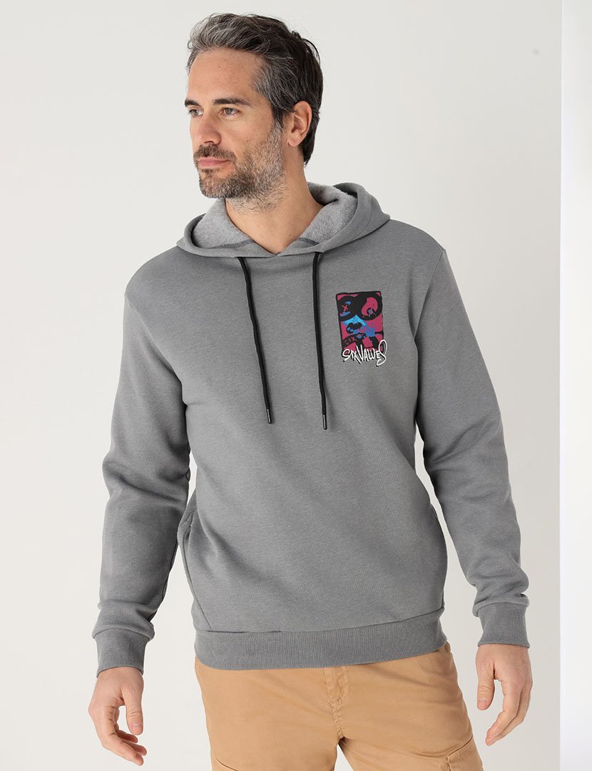 Sweatshirt com Capuz Homem Cinzento