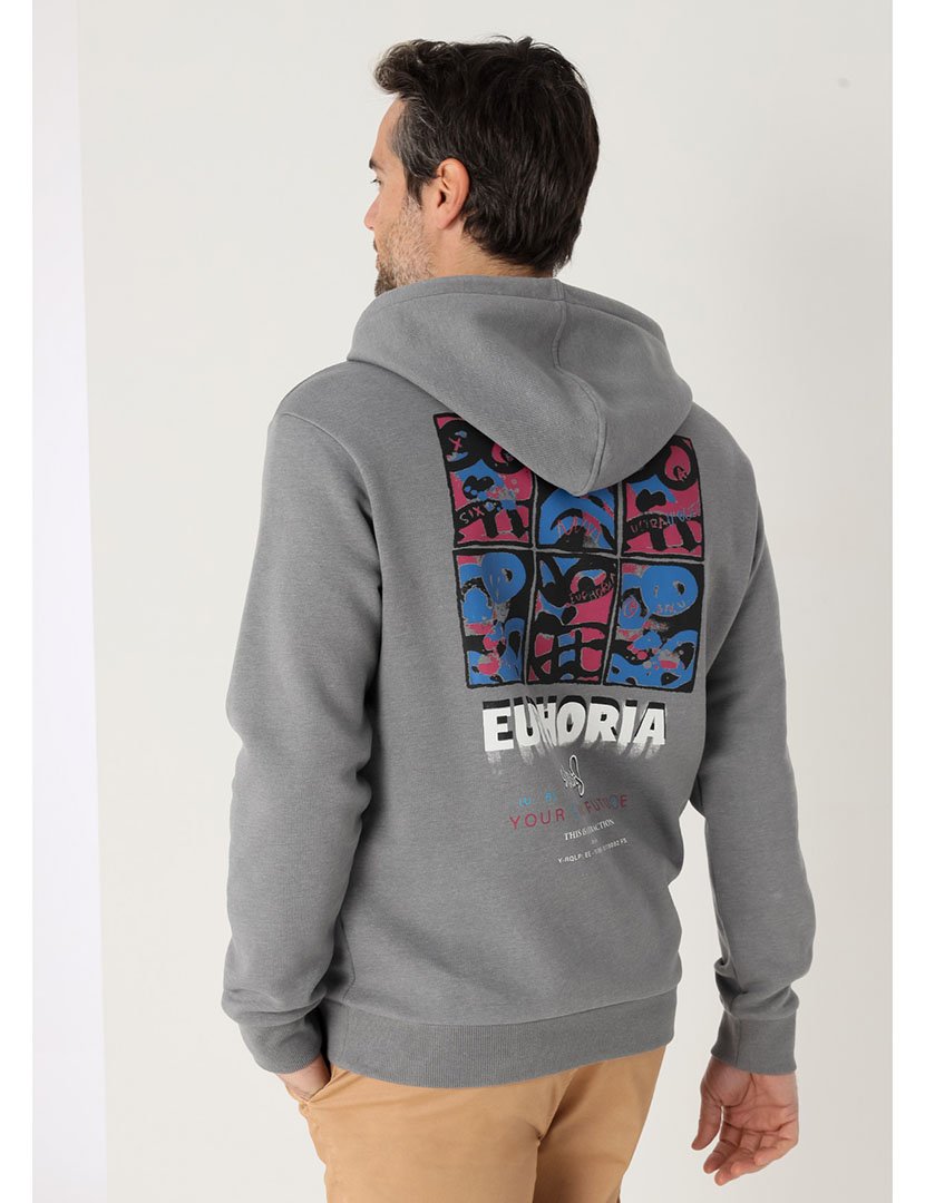 Sweatshirt com Capuz Homem Cinzento