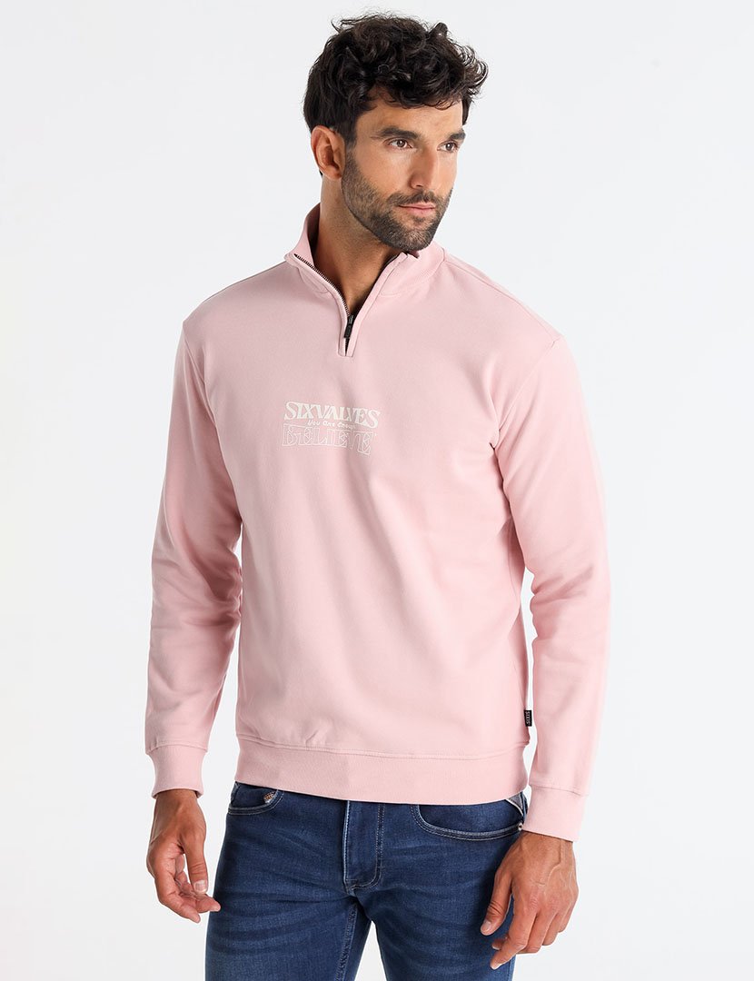 Sweatshirt com Meio Fecho Homem Rosa