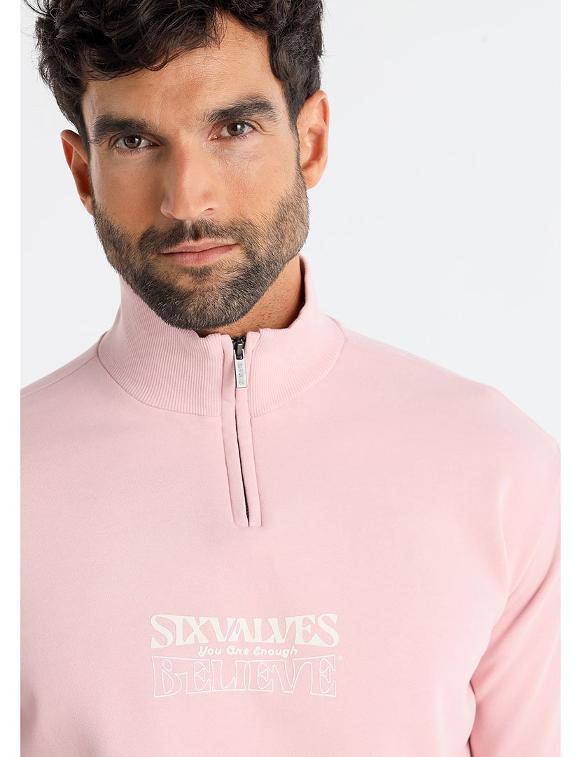 Sweatshirt com Meio Fecho Homem Rosa