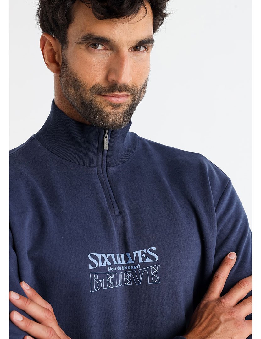 Sweatshirt com Meio Fecho Homem Azul