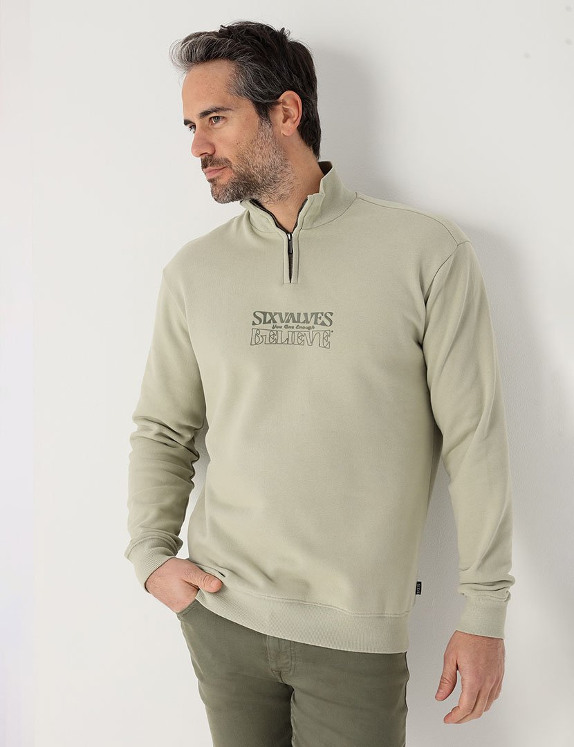 Sweatshirt com Meio Fecho Homem Verde