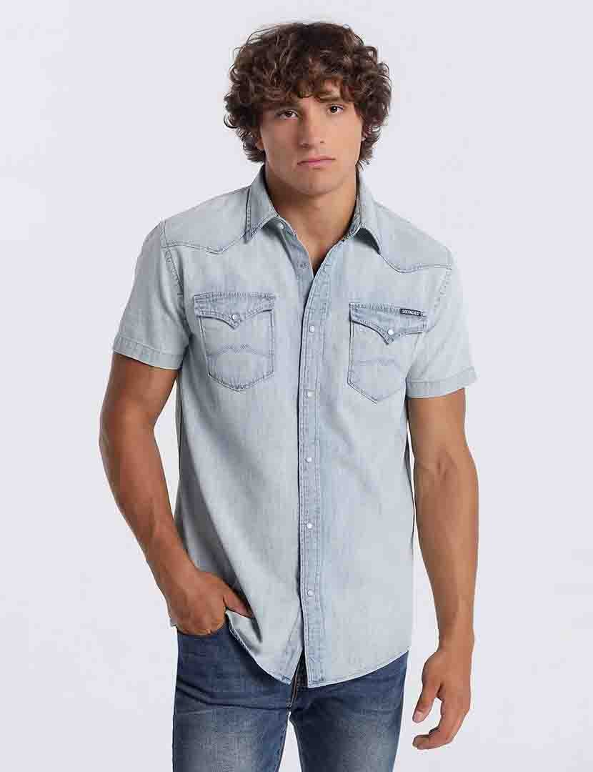 Camisa Manga Curta Homem Azul