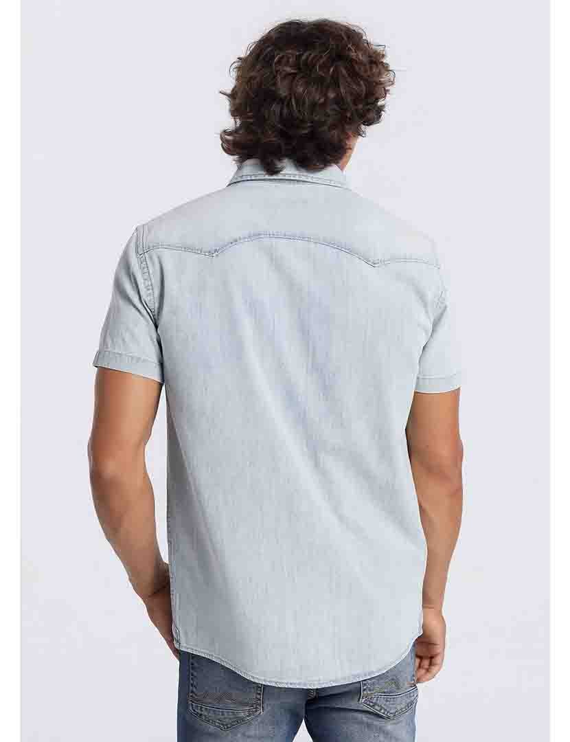 Camisa Manga Curta Homem Azul