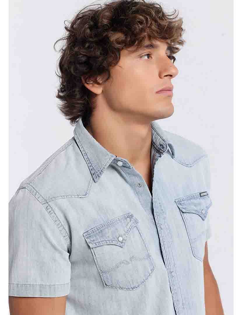 Camisa Manga Curta Homem Azul