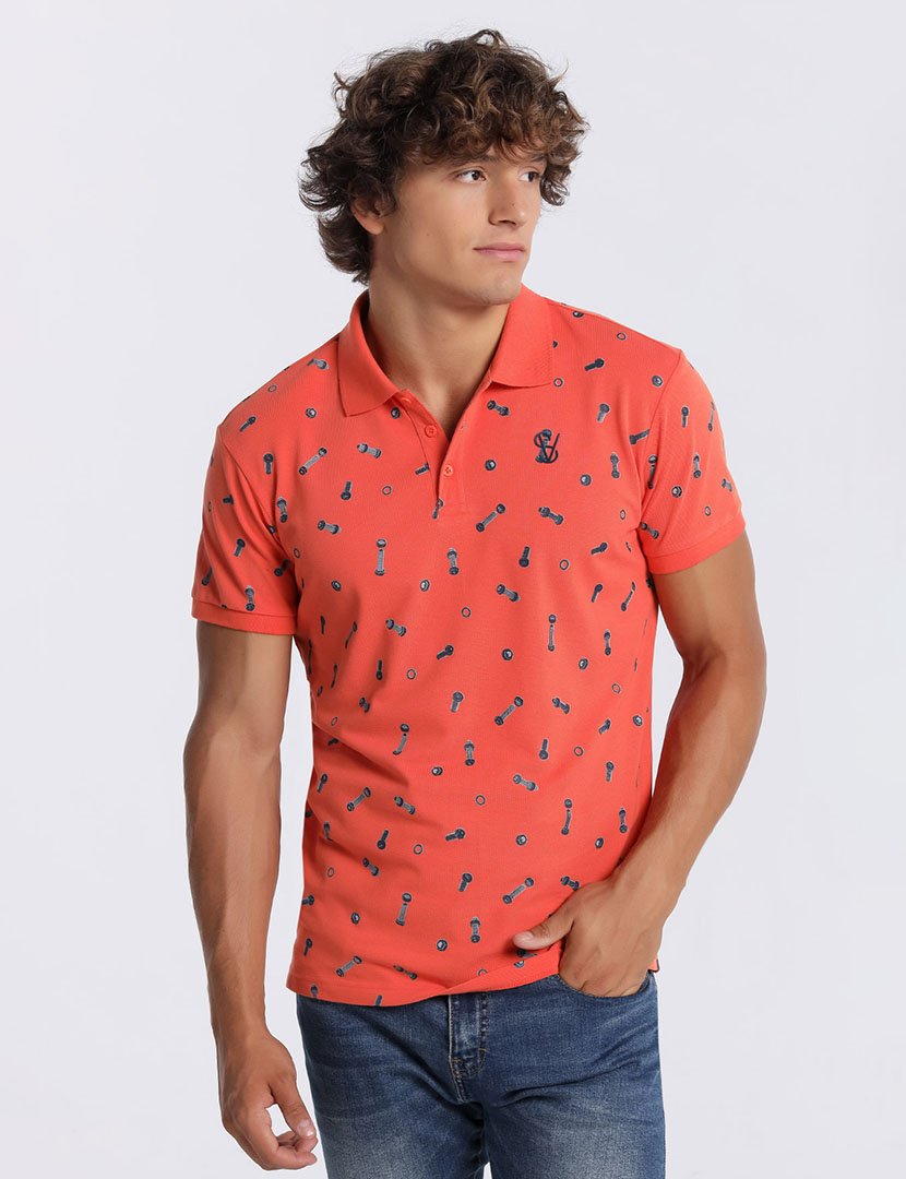 Pólo Manga Curta Homem Laranja