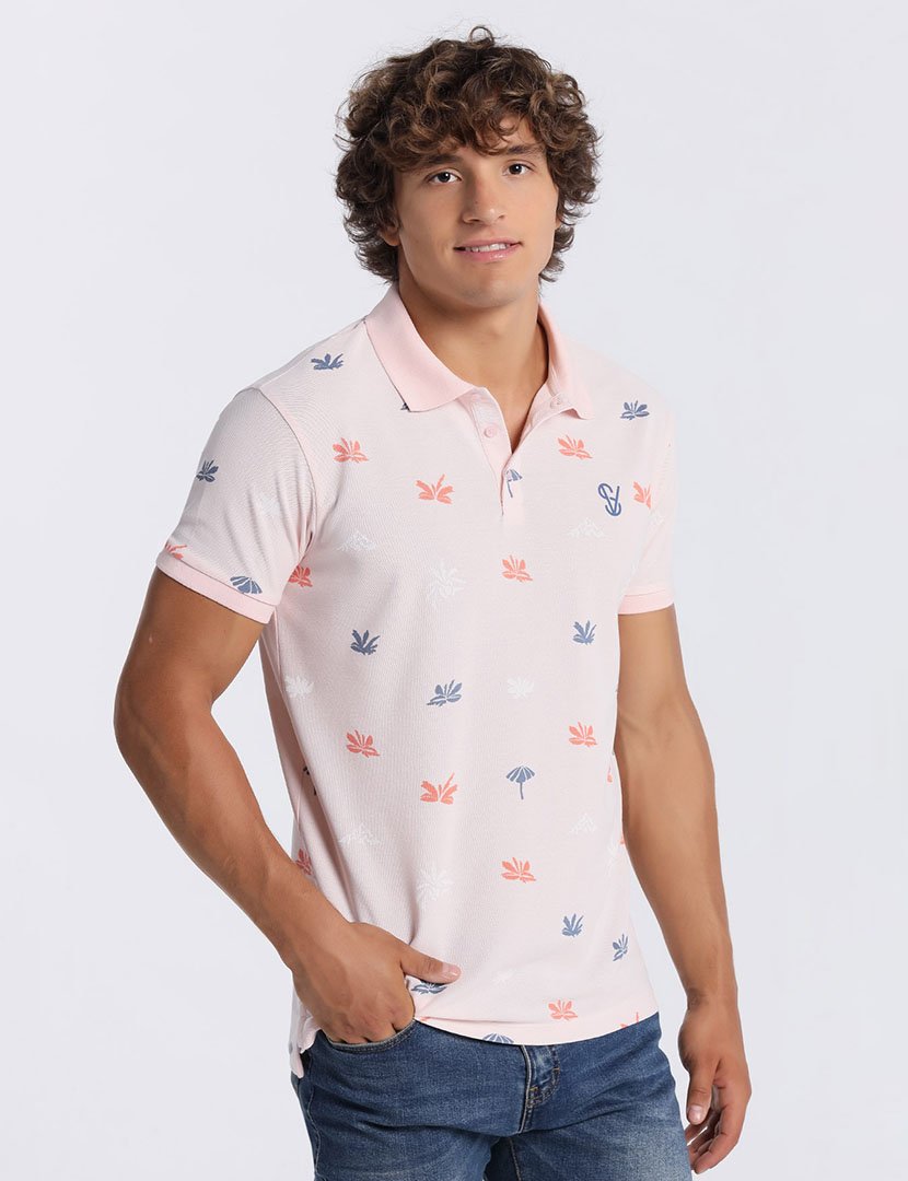 Pólo Manga Curta Homem Rosa