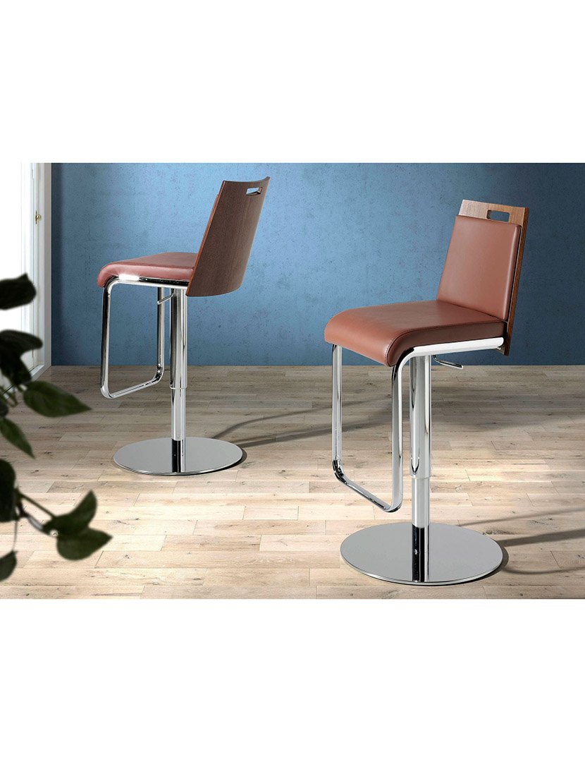 Banco Alto Giratório em Pele Ecológica Castanho