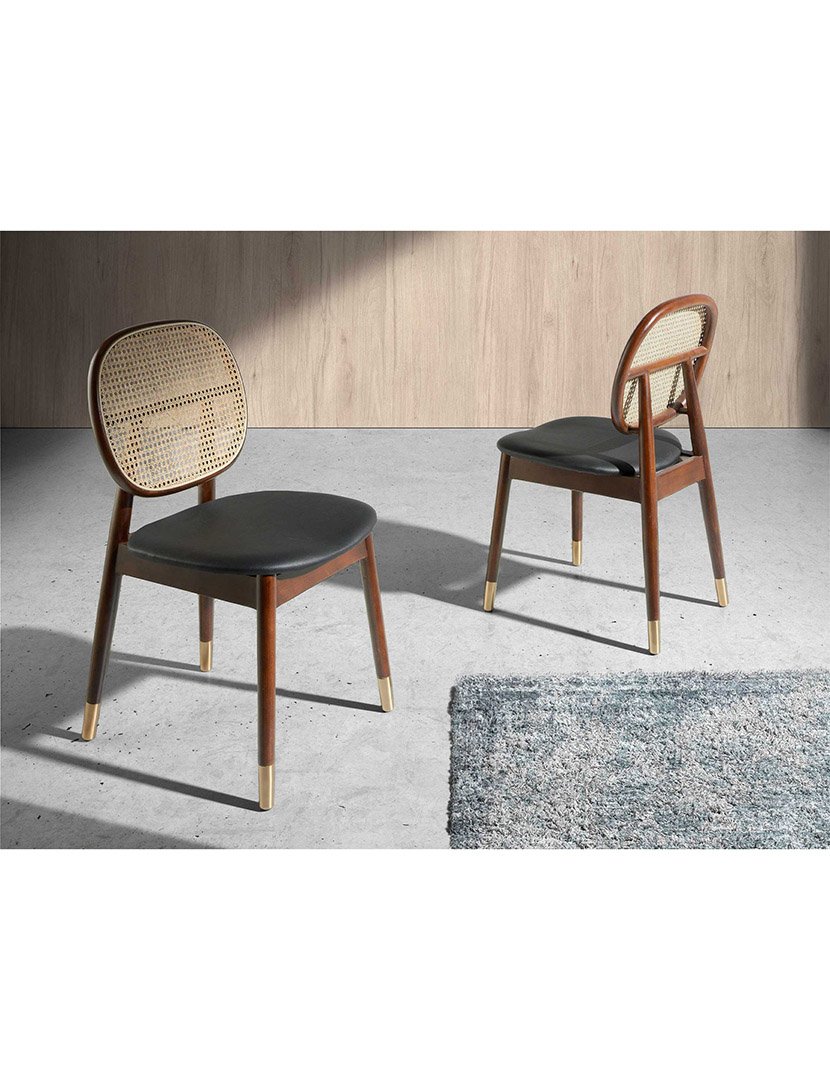 Cadeira de Vime e Couro Ecológico Preto