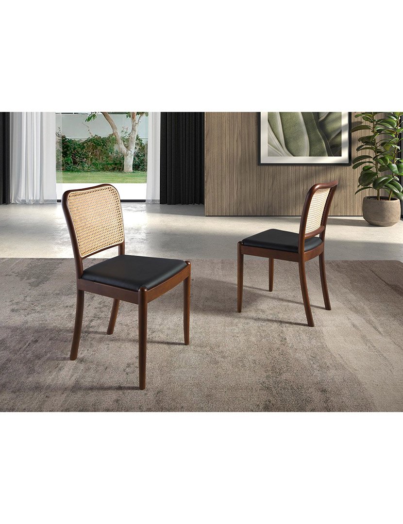 Cadeira de Vime e Couro Ecológico Preto