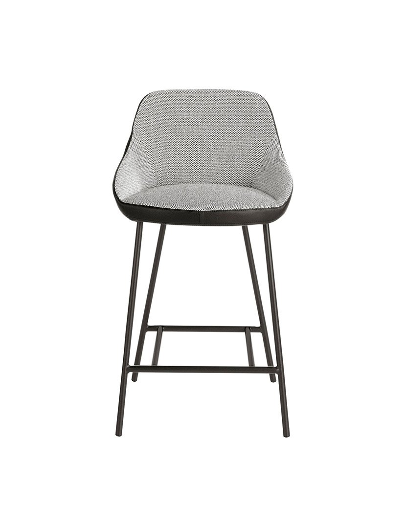 Banco Alto em Tecido Cinzento e Couro Ecológico Preto