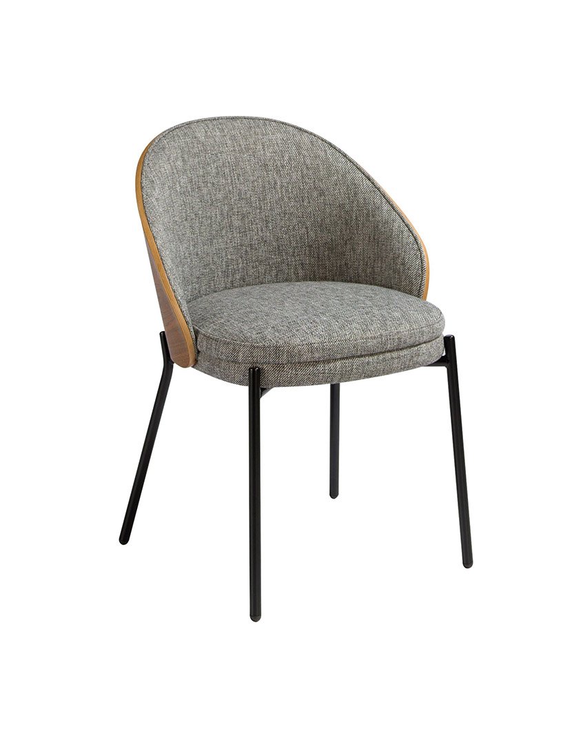 Cadeira em Tecido Cinzento e Nogueira