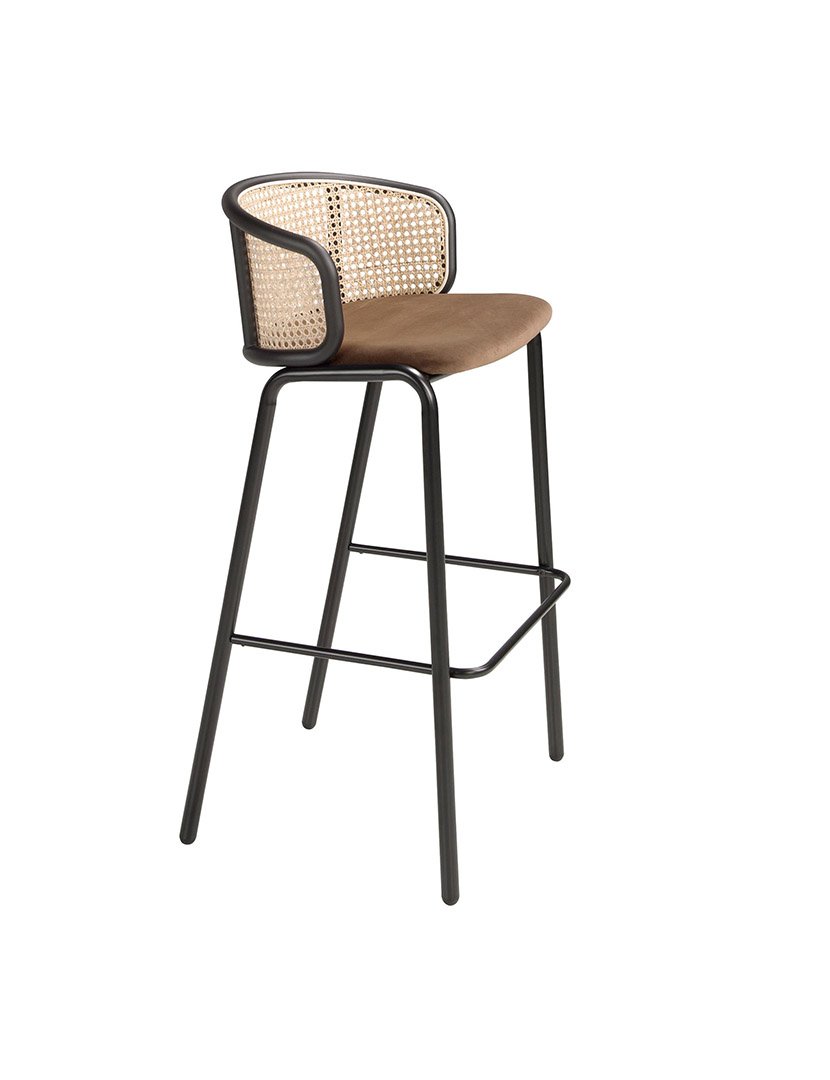 Banco Alto de Vime e Veludo Castanho