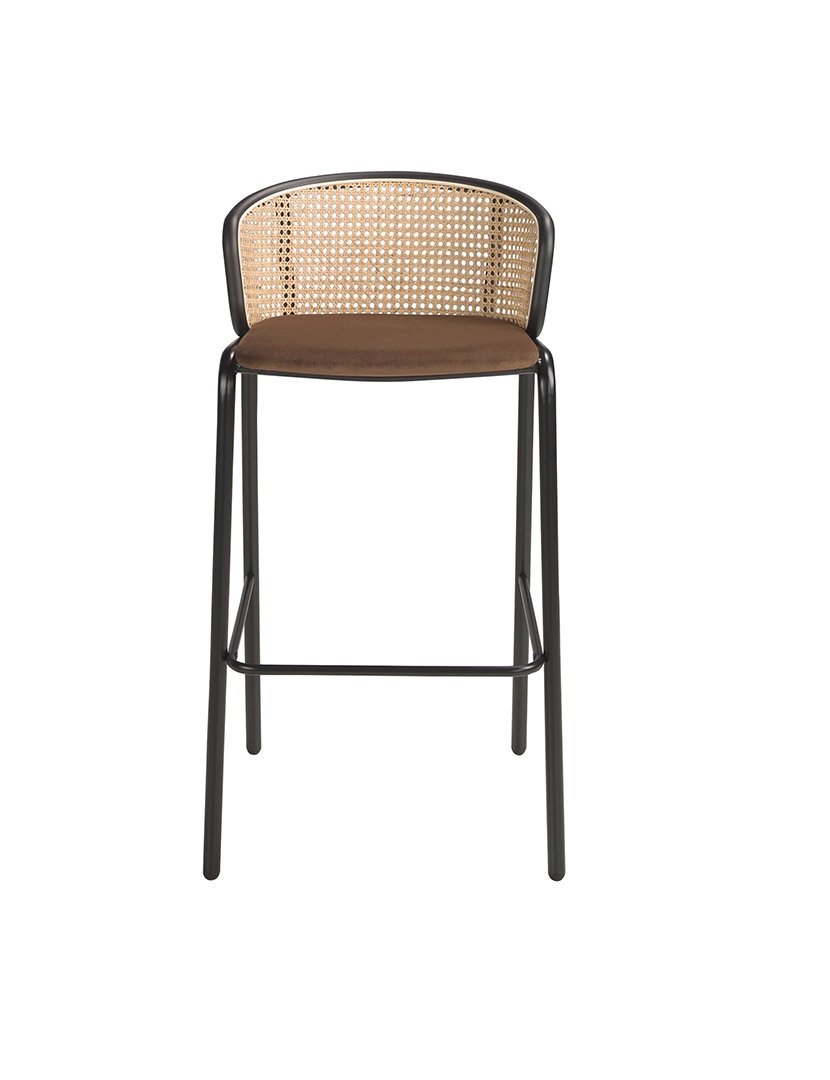 Banco Alto de Vime e Veludo Castanho