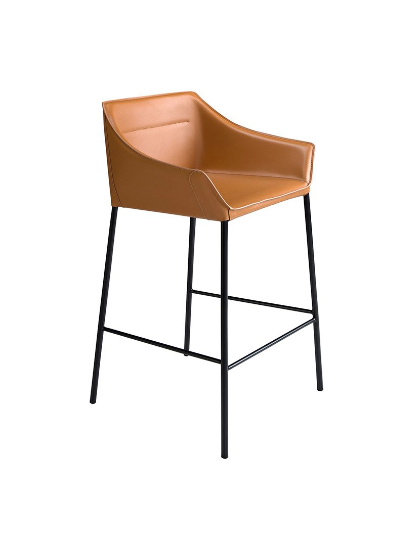 Banco Alto de Couro Sintético Castanho