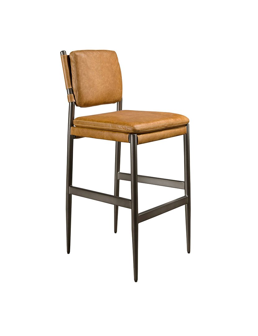 Banco Alto de Couro Castanho