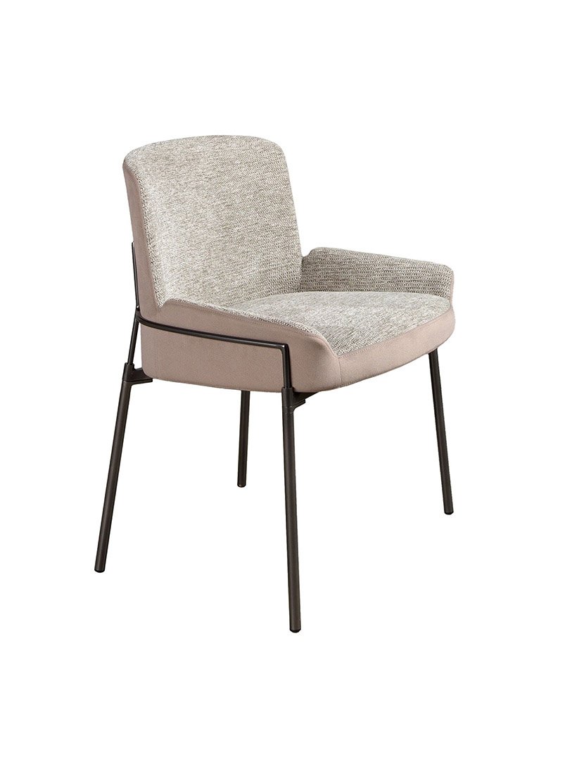 Cadeira em Tecido Cinzento e Veludo Castanho