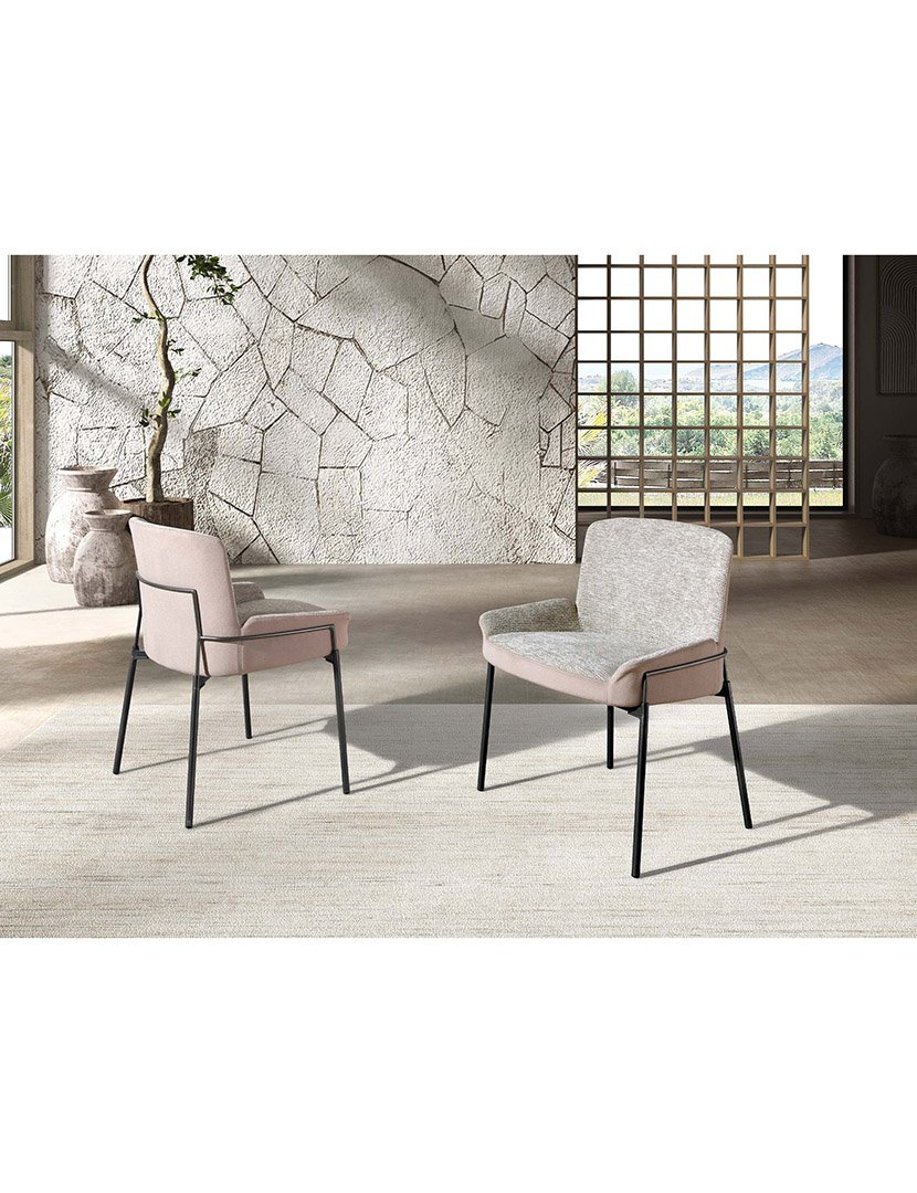 Cadeira em Tecido Cinzento e Veludo Castanho