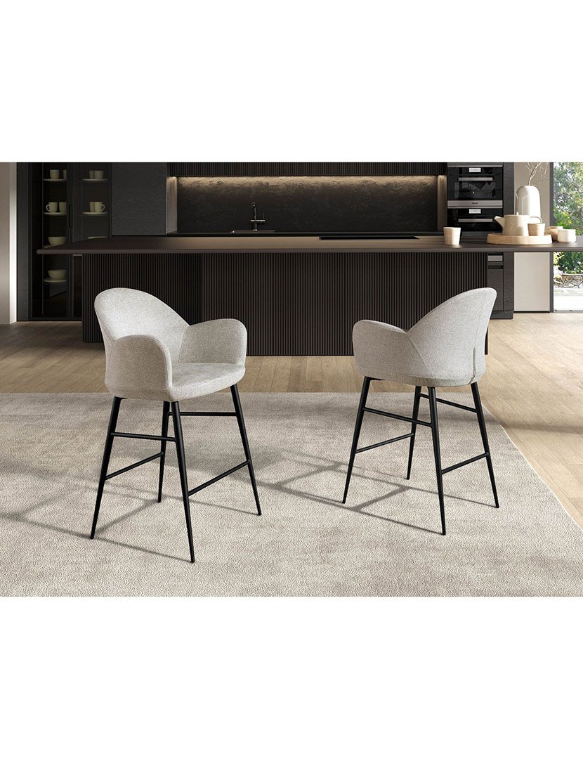 Banco Alto em Tecido Cinzento Claro