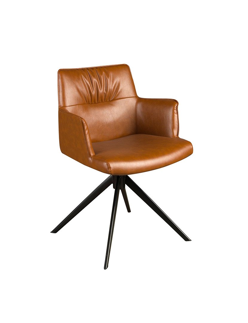 Cadeira Giratória em Pele Castanho Cognac