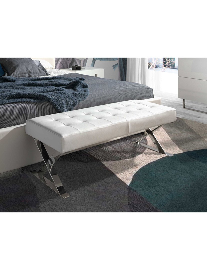 Banco Largo em Couro Ecológico Branco