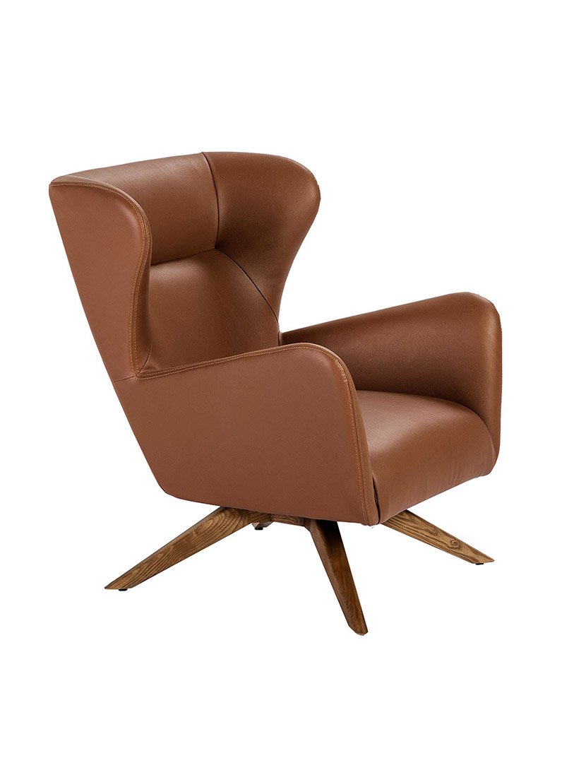 Poltrona Giratória em Pele Castanho